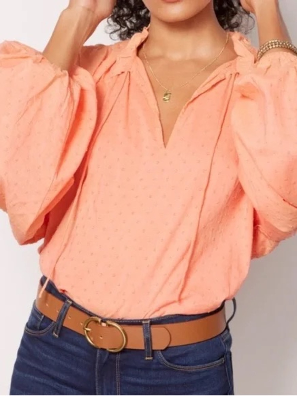 NEW Cleobella Phoenix Puff Sleeve Blouse In Coral Size M